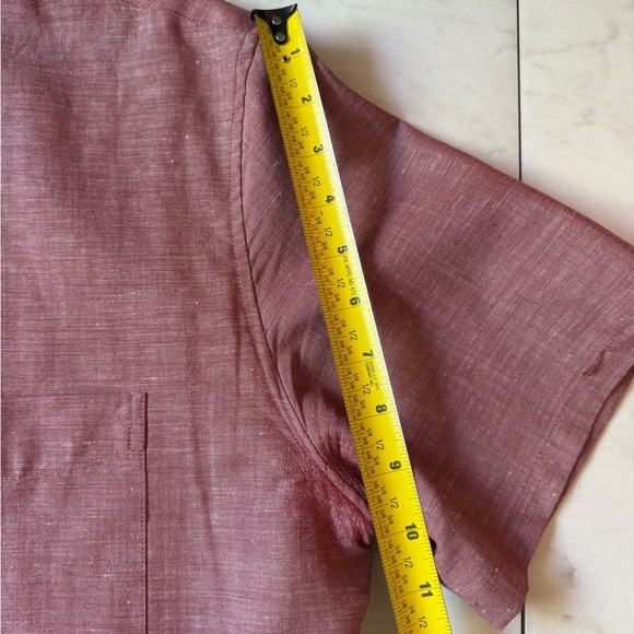 WOOL & PRINCE Men’s XL Red Merino Wool Short Sleeve Button Down; slim fit - Picture 7 of 13